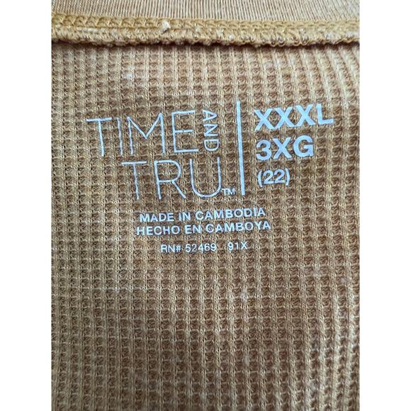 Time and Tru Ribbed V-Neck Henley Top Sz 3XL Mustard Yw Streetwear Y2K inspired - Picture 3 of 5